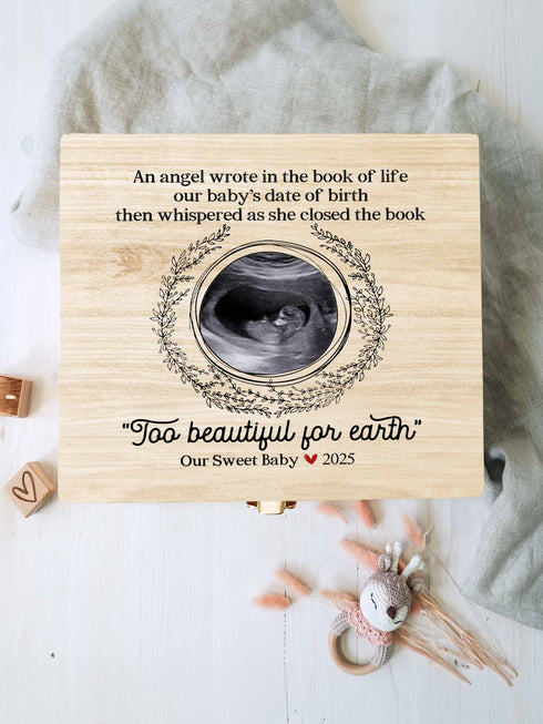 Personalized Baby Memorial Wooden Keepsake Box – Too Beautiful for Earth